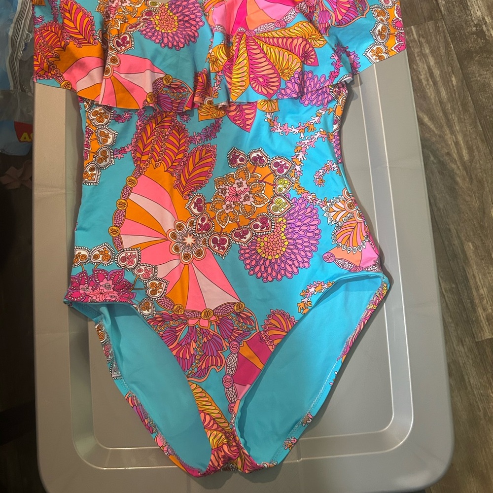Trina Turk Blue and Pink Floral Swimsuit